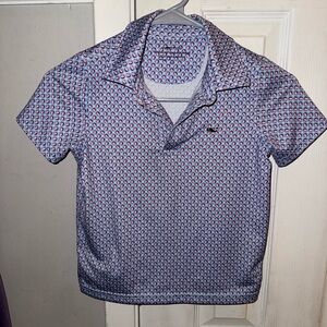 Vineyard Vines Kids Blue Polo with Pink Accent Pattern